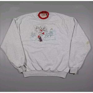 Top Notch Sweatshirt Womens L Gray Red Embroidered Birds Winter Vintage‎